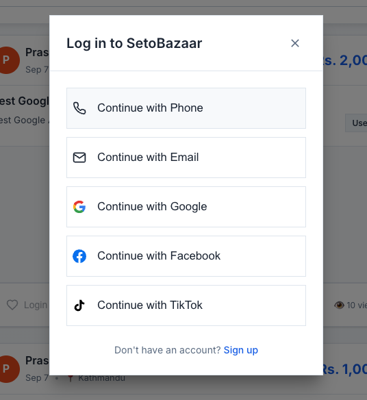 SetoBazaar Login Demo
